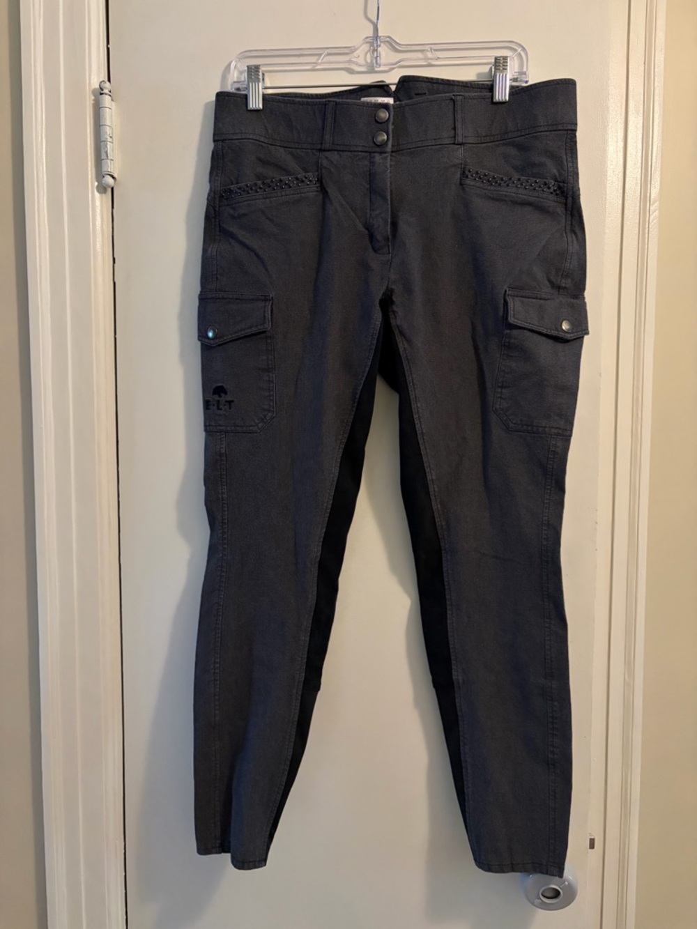 ELT Edda Equestrian Breeches Horseback Riding Gray Black Size 34